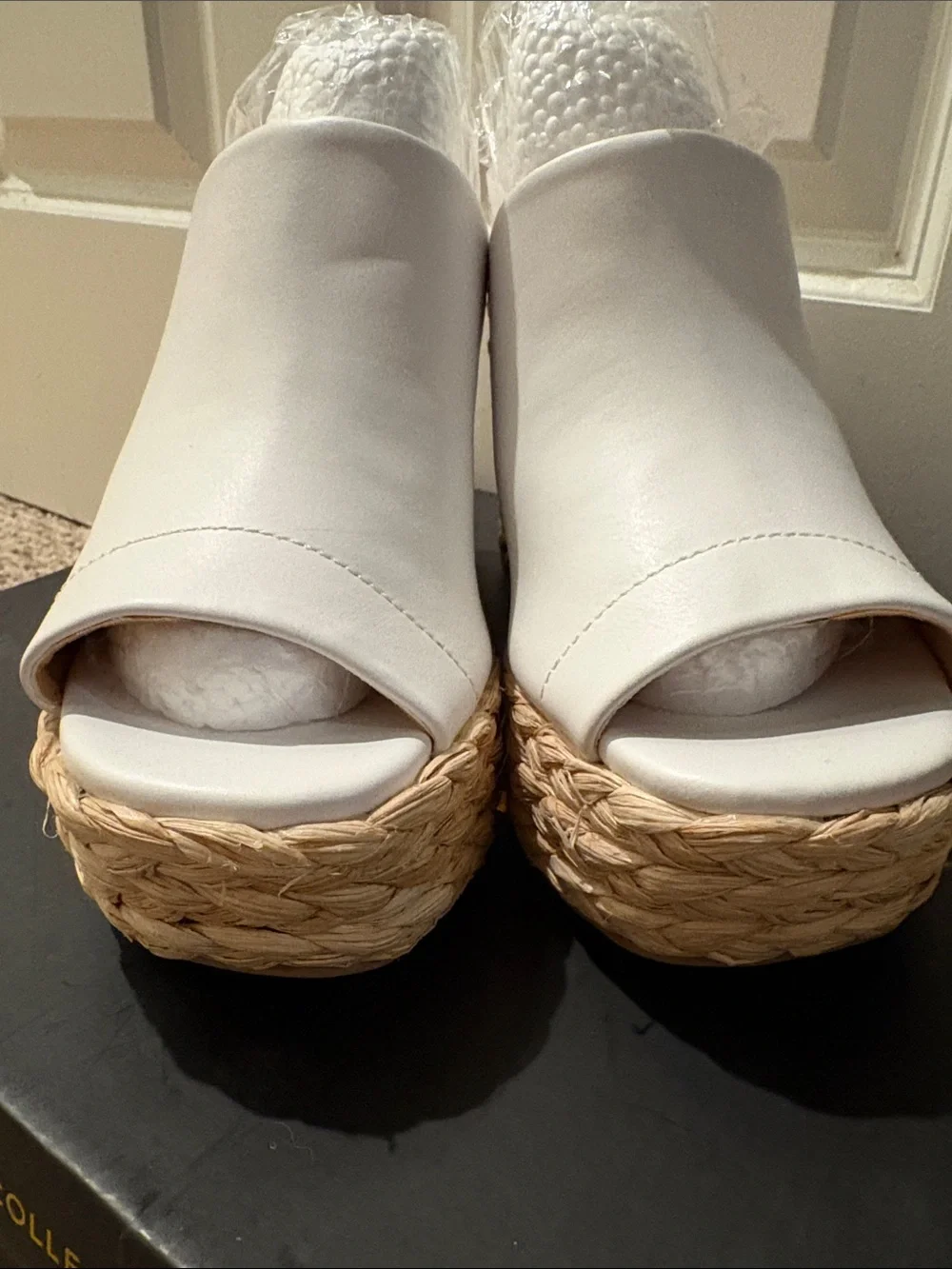 NWT White Platform Woven-wedges